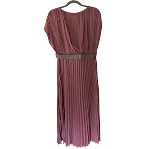 Zara Pleated Dress with Belt in Marsala